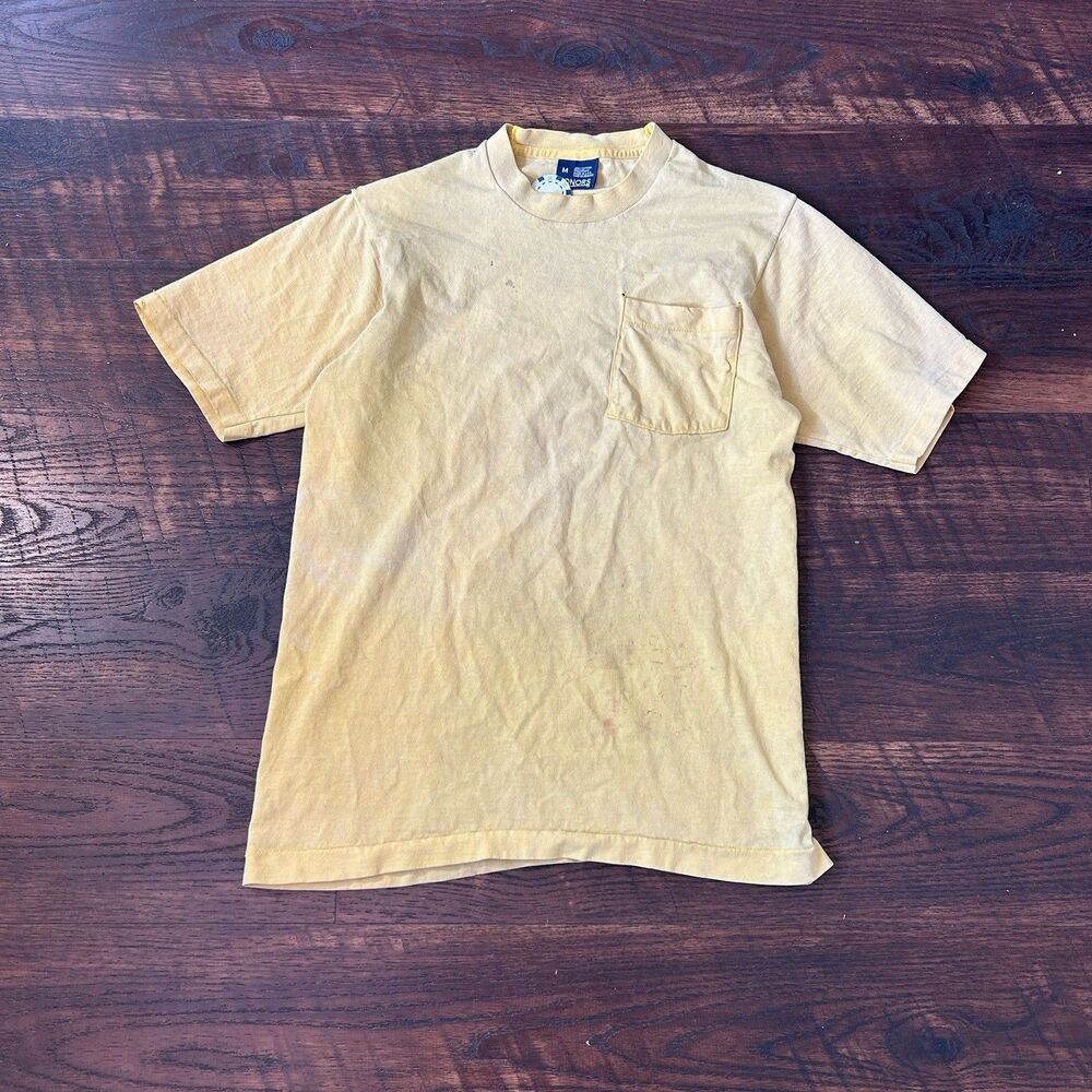 Vintage 90s Pocket T Shirt Yellow Made USA Single Stitch Honors Mens M
